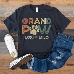 dog grandpa shirt with dog names, personalized gift for dog grandpa, custom grandpaw shirt with pet names, dog owner shi
