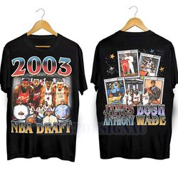 2003 nba draft vintage 90s graphic t-shirt, lebron james 2-sided tshirt, 2003 nba draft graphic american basketball