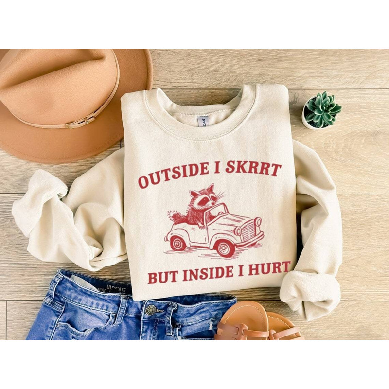 Outside I skrrt but inside I hurt Sweatshirt, Unisex Cartoon Shirt, Hoodie.jpg