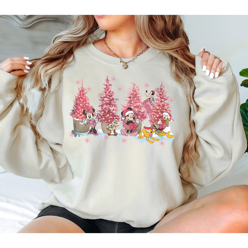 Disney Merry Christmas Pink Tree Sweatshirt, Christmas Mickey And Friends Santa Hat Shirt, WDW Christmas Shirt, Mickey Very Merry Christmas.jpg