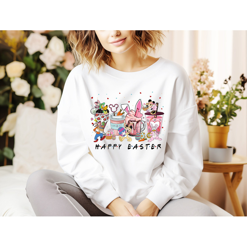 Mickey and Friends Easter Coffee T-shirt, Disney Bunny Ears Shirt, Disneyland Easter Trip Sweatshirt, Disney Easter Coffee Cups Tee.jpg