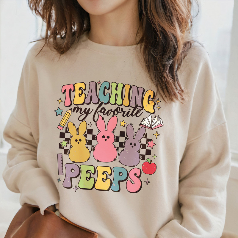 Teacher Easter Shirt, Teaching My Favorite Peeps T-shirt, Retro Easter Peeps Shirts, Groovy Easter Bunny Sweatshirt, Easter Teacher Tee.jpg