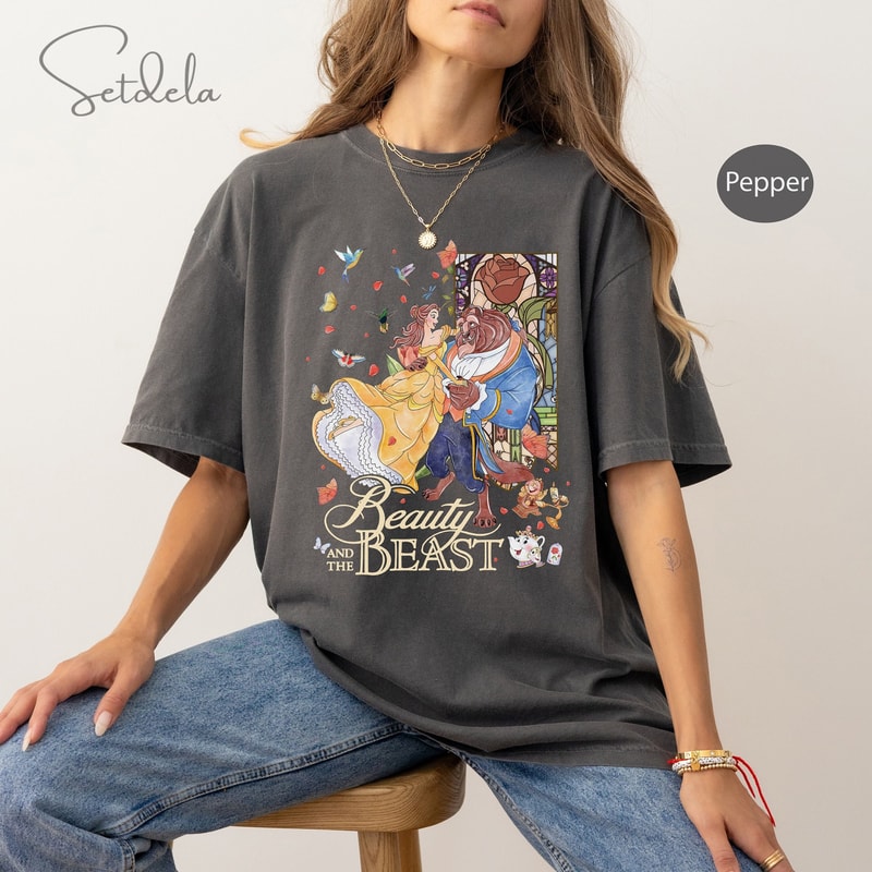 Disney Beauty And The Beast Classic Group Shot T-Shirt Disneyland Vacation Holiday Trip , WDW Family Matching Shirts, Magic Kingdom Outfits.jpg