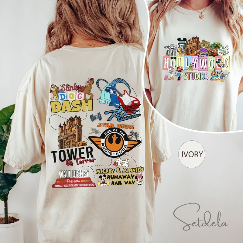 Vintage Hollywood Studios Two-Sided Shirt, Disney Comfort Color Shirt, Hollywood Studios Family Shirt, Disney Park Shirt, Tower of Terror.jpg