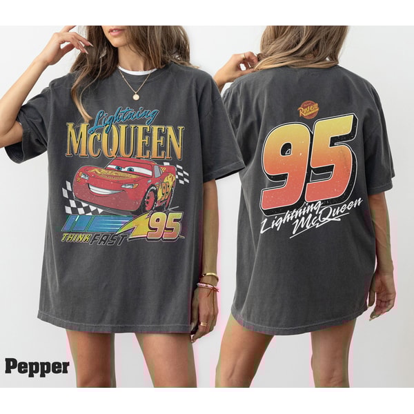 Two-sided Vintage Lightning Mcqueen Shirt, Radiator Springs Tee, Rusteze cars Shirt, Cars Characters Tee, WDW Family Vacation Shirts.jpg