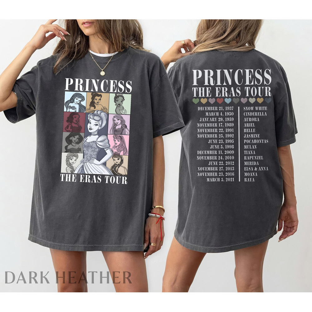 The Princess Eras Tour Shirt, Disney Princesses Retro Graphic Tee, Perfect Gift For Disney Fans, Disneyland Girls Trip, Girl's Vacation Tee.jpg