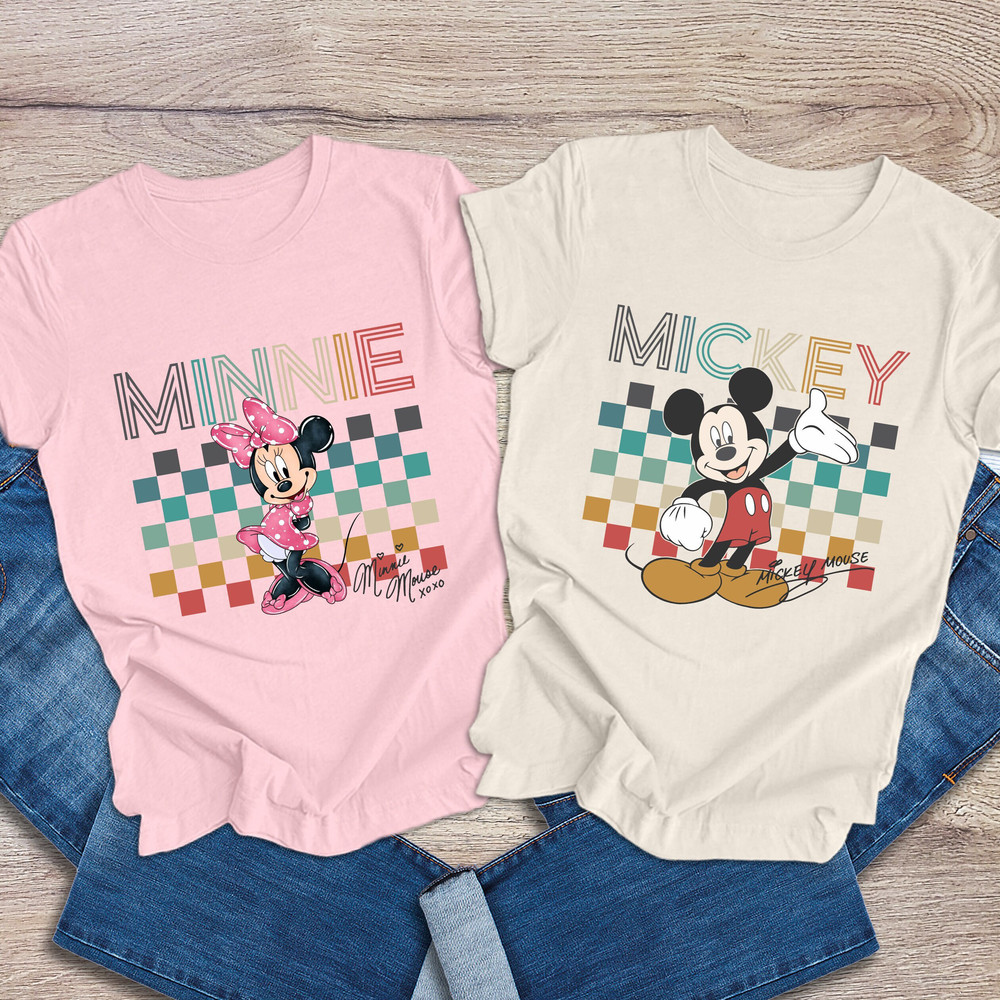 Vintage Mickey Shirt, Disney Shirt, Mickey Minnie Shirt, Checkered Mickey Shirt, Checkered Disney Shirt, Retro Disney Family Trip Shirt.jpg