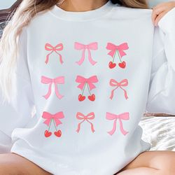 pink bow sweatshirt, cherry and bow sweatshirt, coquette t-s