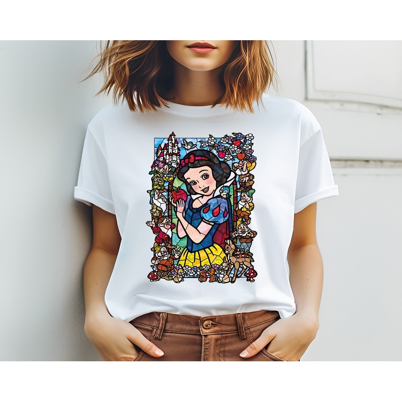 Vintage Snow White Stained Glass Shirt, Snow White Shirt, 7 Dwarfs Shirt, Disneyland Princess Shirt, Disney family shirt, Disney Group Shirt.jpg