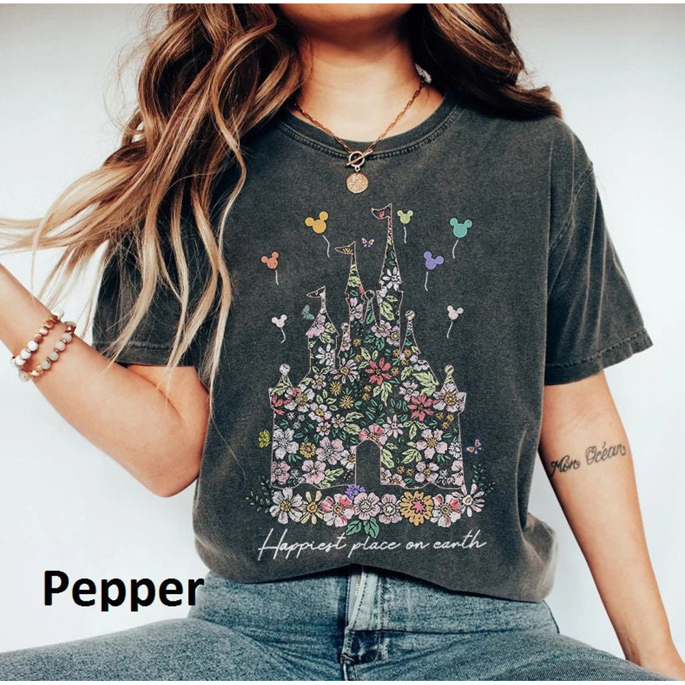 Happiest Place on Earth Shirt, Disney Castle Floral Shirt, Magic Kingdom Shirt, Disney Balloon Shirt, Magical Castle Shirt.jpg