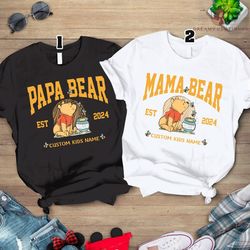 Custom Kids Names Mama Bear Shirt, Winnie The Pooh Papa Mama