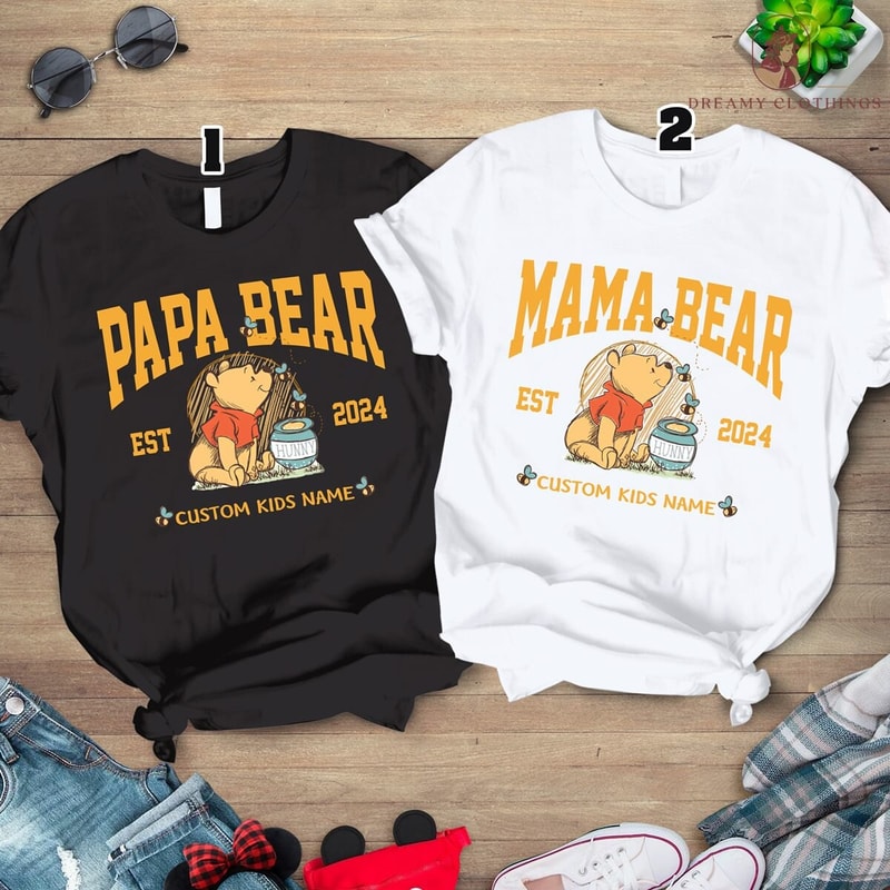 Custom Kids Names Mama Bear Shirt, Winnie The Pooh Papa Mama Bear Shirt, Fathers Day Shirt, Mama Papa Kids Name Tee, Custom Gift for Mom Dad.jpg
