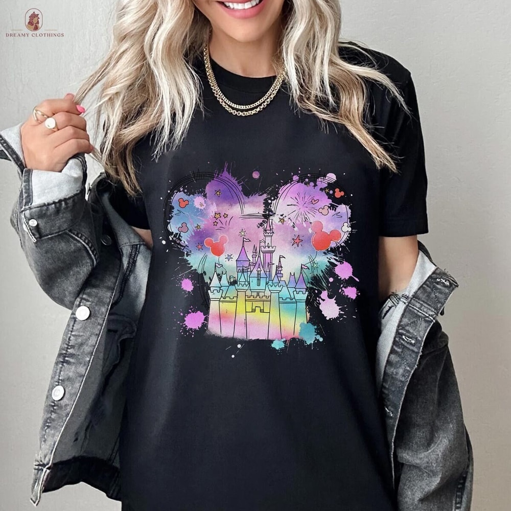 Mickey Mouse Minnie Mouse Watercolor Shirt, Magic Kingdom Family Shirt, Watercolor Castle Shirt, Mickey Matching Shirt, Mouse Ears Shirt.jpg