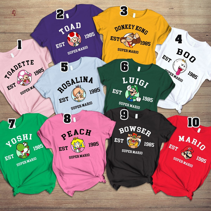 Super Mario Characters Matching Shirts, Super Mario Family Shirts, Mario Bros Group Shirt, Family Birthday Gift, Mario Luigi Bowser Peach.jpg