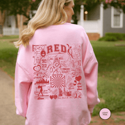 red sweatshirt, red fan tee, too well sweatshirt, red tracklist shirt, eras shirt, different eras shirt