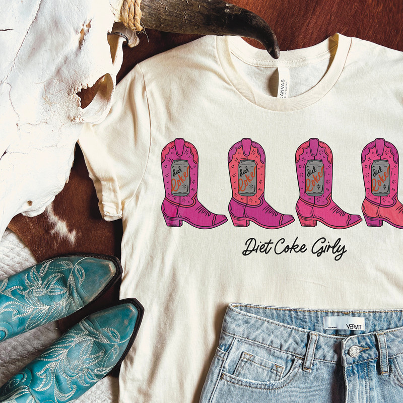 Western Diet Coke Girly Tee - Handmade Shirt Crispy Coke Girl Soda Girl Cowgirl Boot Tee.jpg