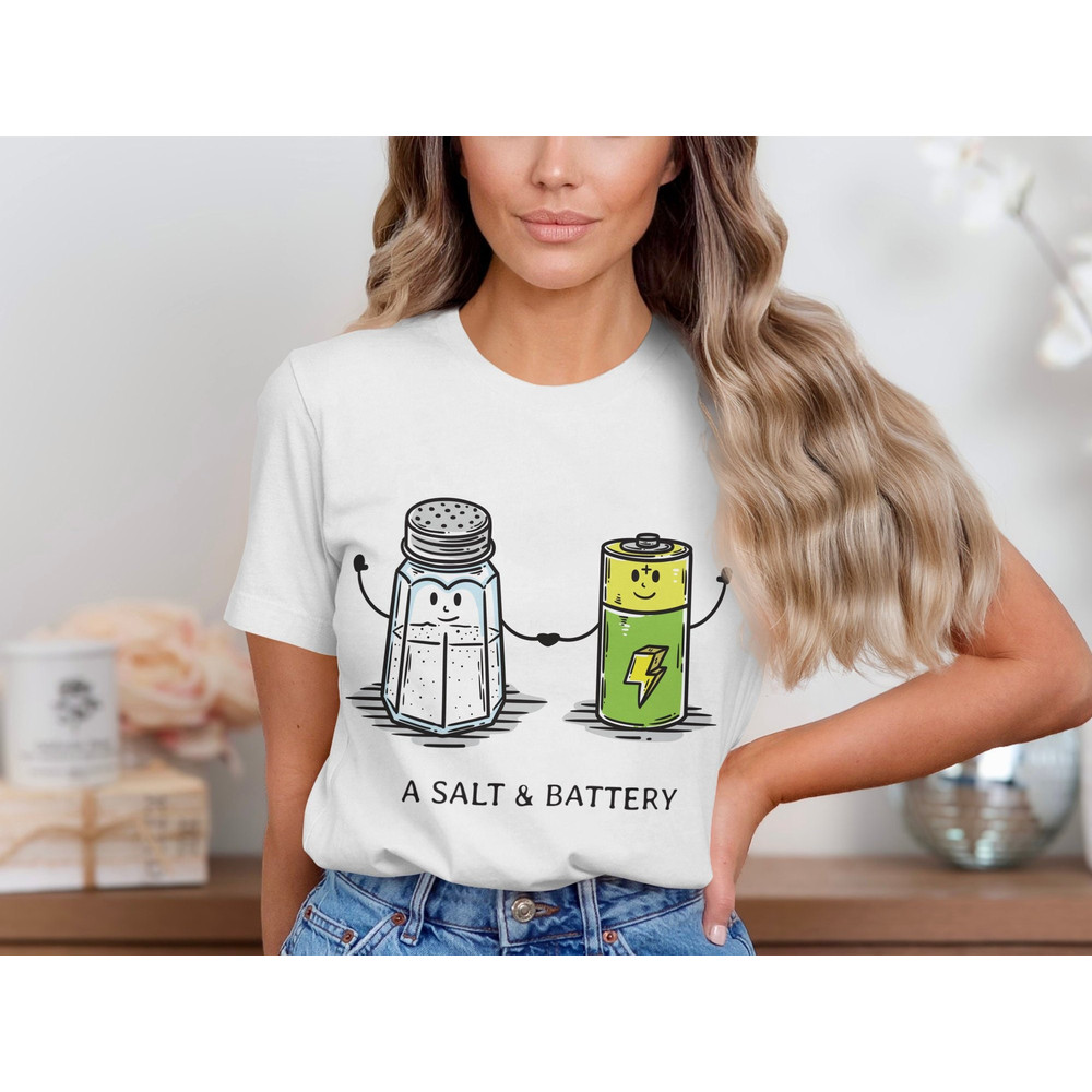 Funny Salt and Battery T-Shirt, Cute Pun Graphic Tee, Unique Gift for Friends, Humorous Battery Design, Salt Pun Shirt, Fun Casual Wear.jpg