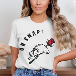 funny skeleton with rose oh snap t-shirt, halloween humor graphic shirt, cool skull design for spooky season, casual wea