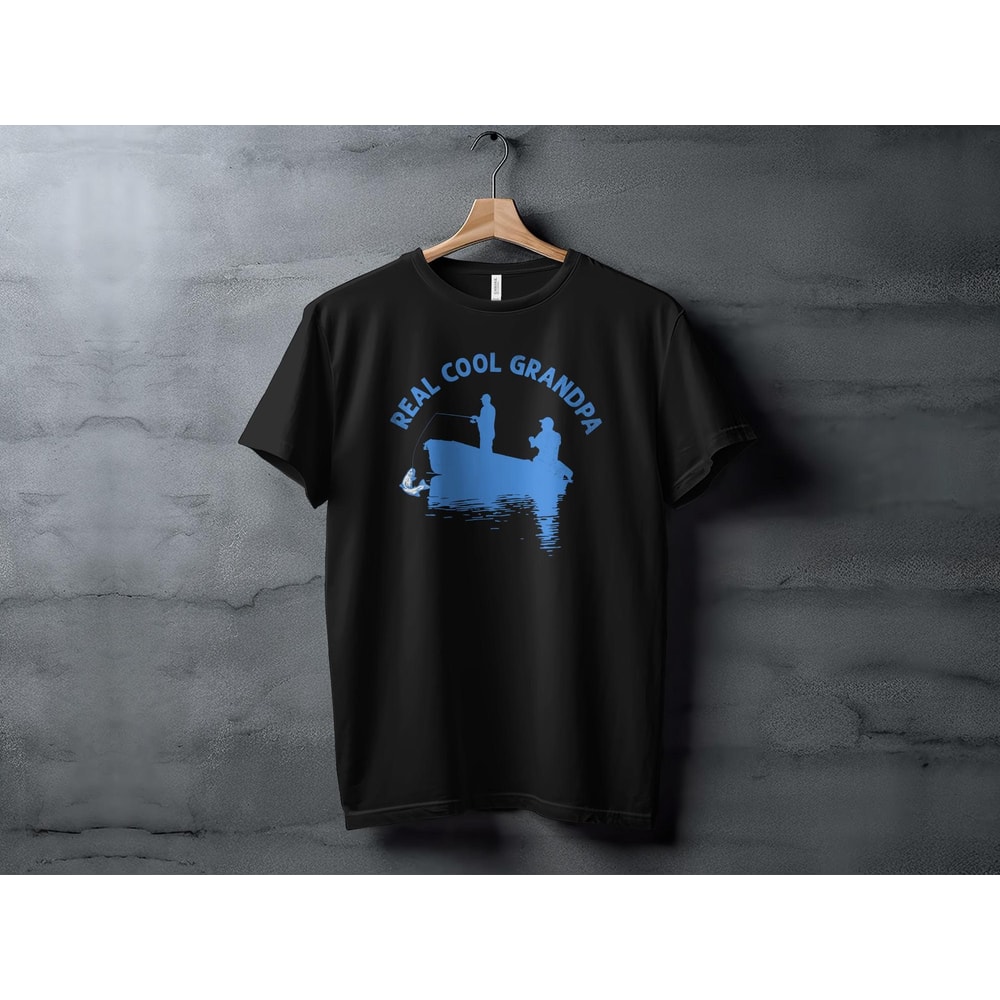 Real Cool Grandpa Fishing T-Shirt, Perfect Gift for Grandfathers, Blue Graphic Tee, Family Fishing Trip Apparel.jpg