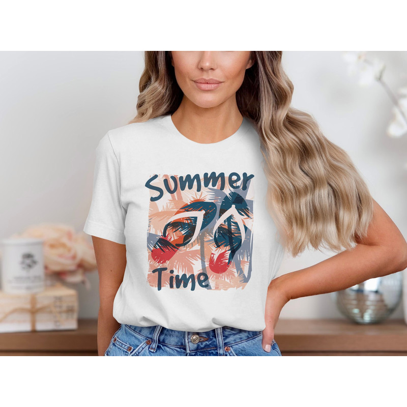 Summer Time T-Shirt, Vacation Vibe Tee, Beach Flip Flops Shirt, Tropical Fun T-Shirt, Casual Summer Wear, Trendy Holiday Top.jpg