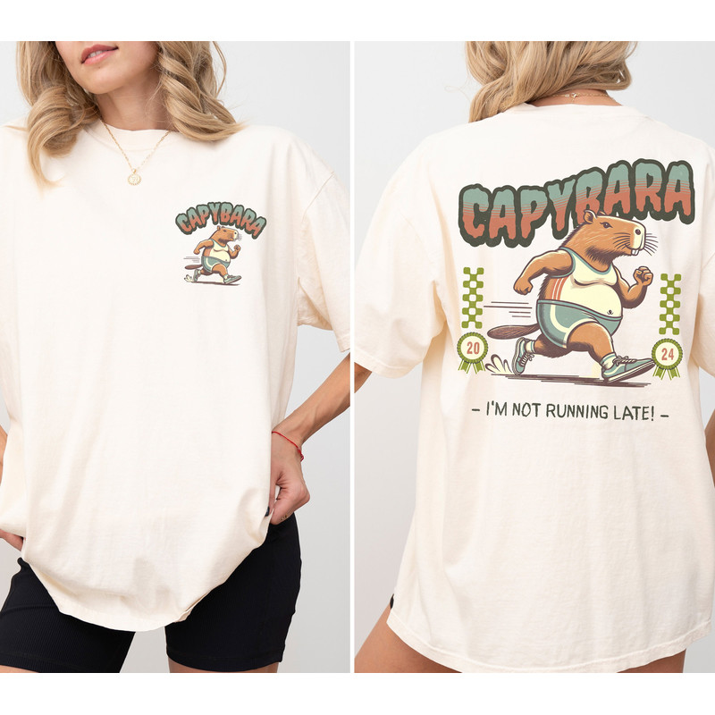Capybara I'm Not Running Late Shirt, Retro Capybara Vintage Graphic T-Shirt, Retro Running Tee, Oversized Running Tee, Vintage Y2K Shirt.jpg