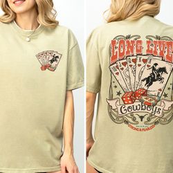 cowboy rodeo vintage graphic shirt, long live cowboys shirt, oversized playing cards, vintage cowboy shirt, poker shirt