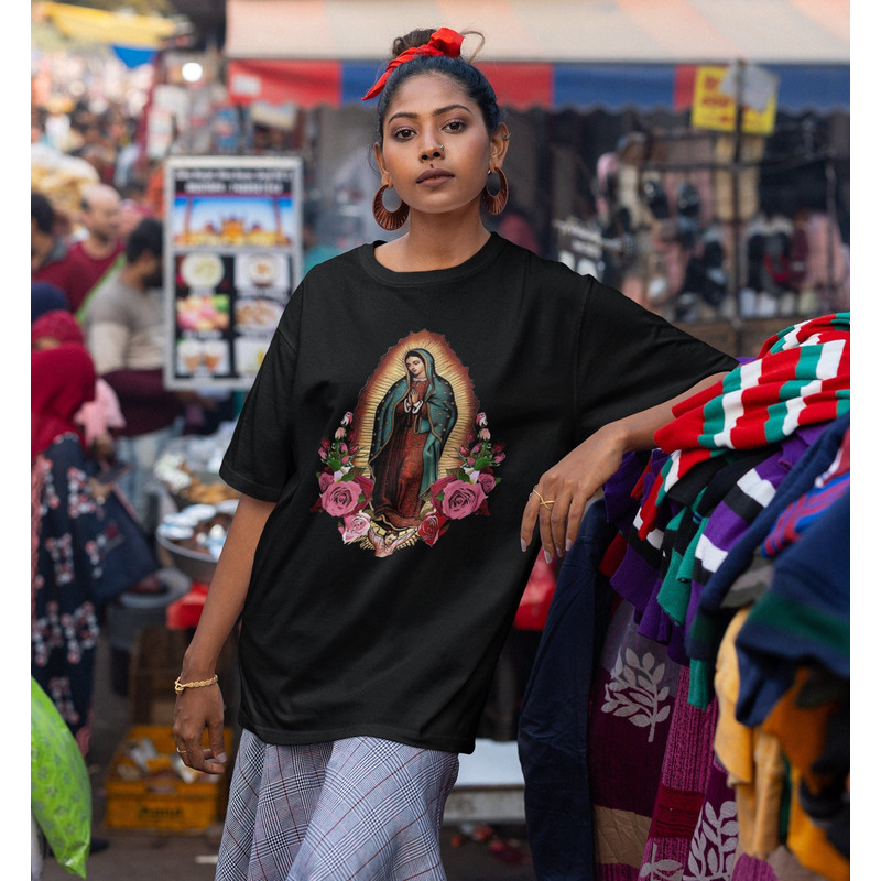 Marian Catholic T-Shirt, Virgin Mary T-shirt, Catholic Gifts For Women, Catholic T-shirt, Marian Cross Shirt, Floral Women Religious Shirts.jpg