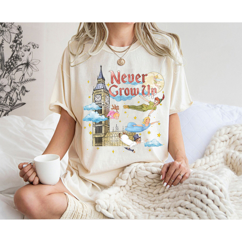 Vintage Peter Pan Never Grow Up Shirt, Retro Disney Tinker Bell Wendy Flight Neverland Shirt, Disney Kids Shirt, Disney Family Vacation 2024.jpg