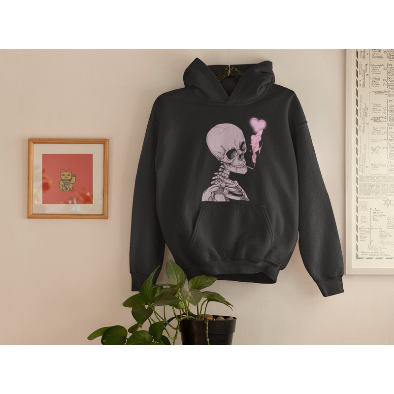 Y2K Bone Loose Hoodie, Skeleton Grunge Streetwear Pullover, Skeleton Print Hoodie, Festival Hoodie, Grunge Skeleton Sweatshirt, Heart Hoodie.jpg