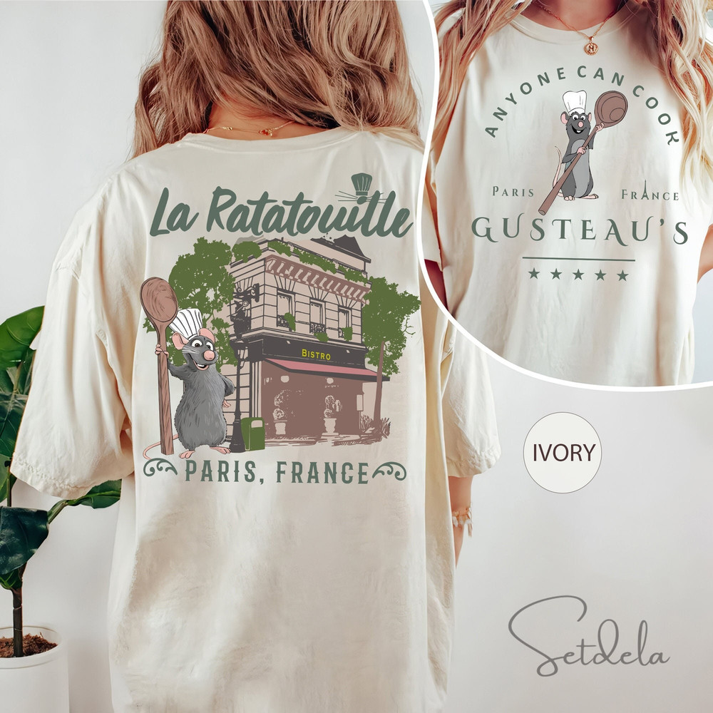 Two-sided Disney Pixar Ratatouille Remy Chef Anyone Can Cook Shirt, Remy Mouse Little Chef Gusteau's Restaurant Paris, Disneyland Pixar Fest.jpg