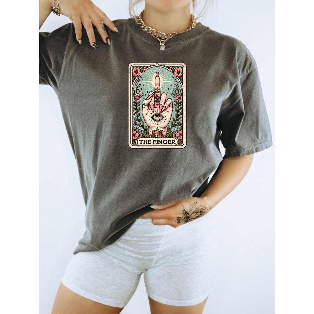 Sattire Tarot Card Shirt, The Finger Card Tee, Mystical, Celestial, Astrology Gift, Witchy T Shirt, Comfort Colors.jpg