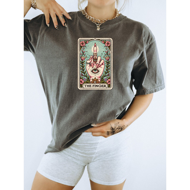 Sattire Tarot Card Shirt, The Finger Card Tee, Mystical, Celestial, Astrology Gift, Witchy T Shirt, Comfort Colors.jpg