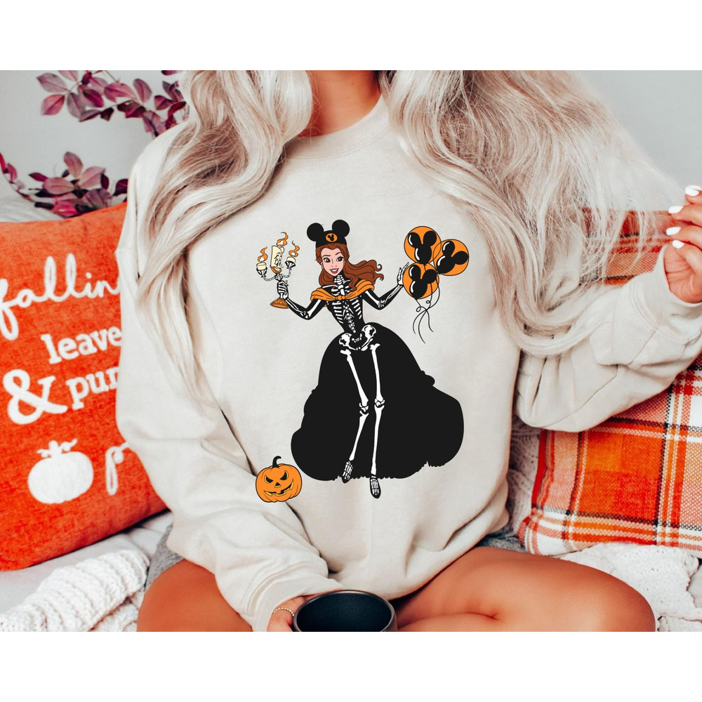 Belle Princess Skeleton Costume Comfort Colors T-shirt, Beauty and The Beast Disney Fall Halloween Girl Shirt, Disneyland Spooky Season Trip.jpg