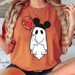 cute boo ghost with mickey balloon hat comfort colors t-shirt, funny disney halloween family shirt, disneyland spooky se