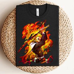 rengoku shirt, demon slay shirt, anime shirt man, gift for him, gift for her, rengoku set your heart ablaze shirt, anime