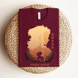 rengoku shirt, silhouette shirt, anime shirt, anime merch, rengoku set your heart ablaze shirt, demon slay shirt, anime