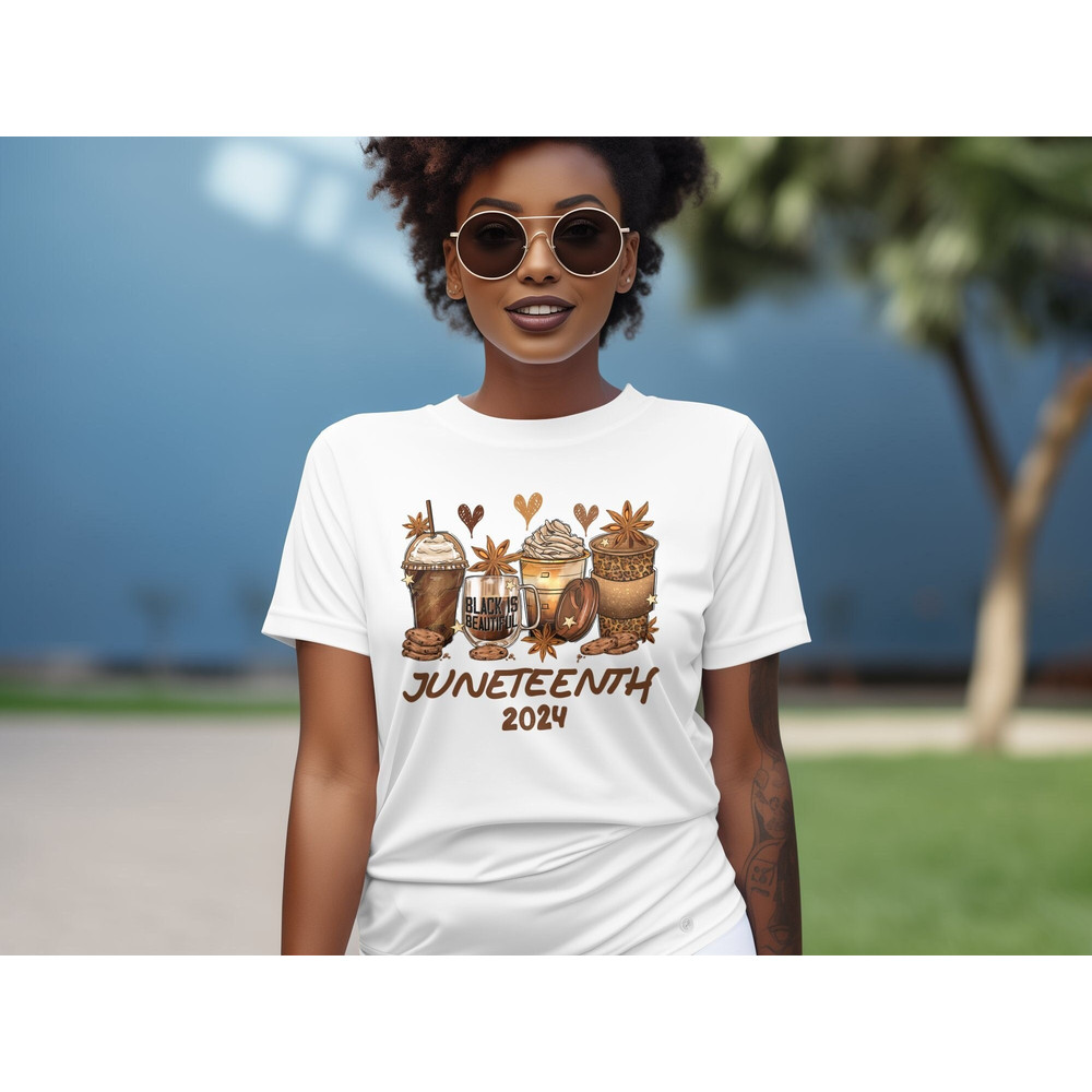 Juneteenth 2024 Coffee Lover Shirt, Black is Beautiful Tee, African American Freedom Day Shirt, Gift for Coffee Enthusiasts.jpg