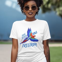 juneteenth freedom 1865 macaw bird t-shirt, colorful parrot graphic tee, african american history celebration shirt