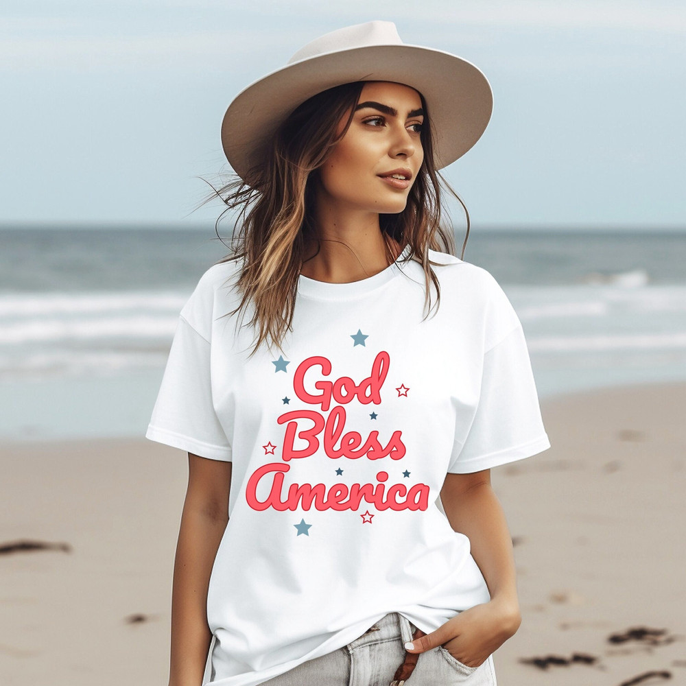 God Bless America T-shirt, 4th of July Shirt, Women's graphic tee, Patriotic Shirt, Retro America Shirt, Comfort Colors, Trendy Summer Shirt.jpg