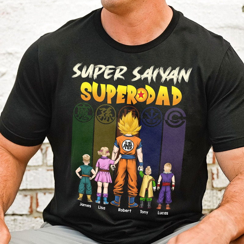 Personalized Super Saiyan Super Dad Shirt, Custom Kids Name, Dad And Kids Shirt, Best Dad Ever Shirt, Father's Day Shirt, Gift For Dad.jpg