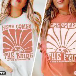 bachelorette party shirts, here comes the bride bachelorette shirts, retro bride bridesmaid shirts, groovy bachelorette