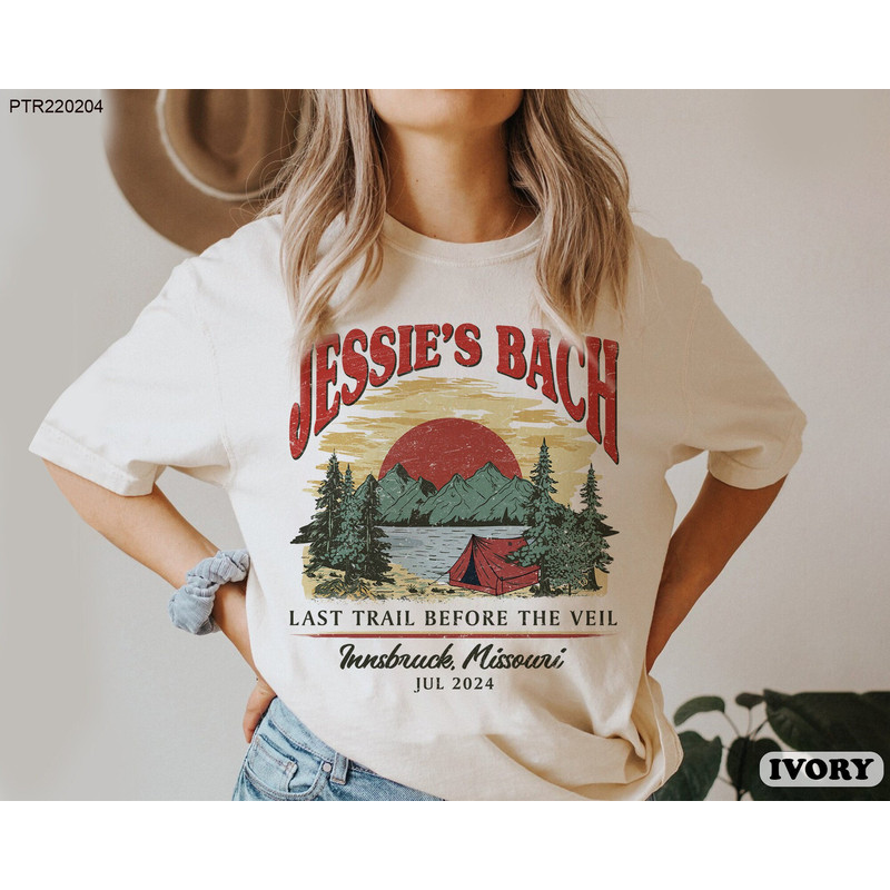 Camp Bachelorette Shirts, Custom Bachelorette Party Shirts, Bridal Shower Gifts, Last Trail Before the Veil, Weekend Camp Themed Bach Shirt.jpg