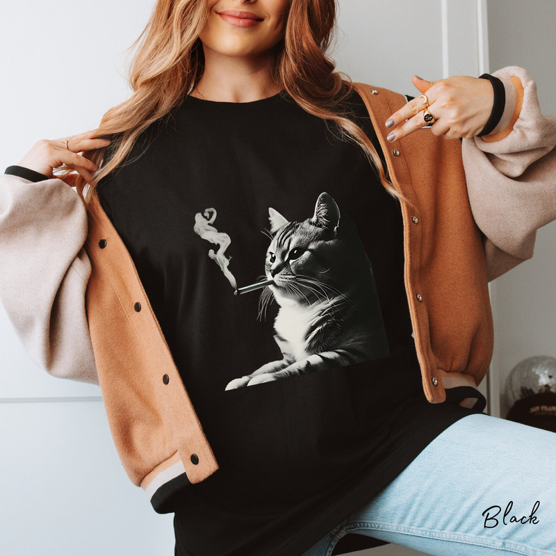 Cat Smoking Shirt Stoner Shirt Unhinged Tshirt Weird Jokes Shirt Comfort Colors Trending Now Weed Clothes Oversized Washed Tee Ugly t Shirt.jpg