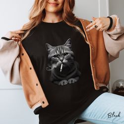 cat smoking shirt, unhinged tshirt, stoner shirt, weird jokes shirt, comfort colors trending now weed clothes oversized