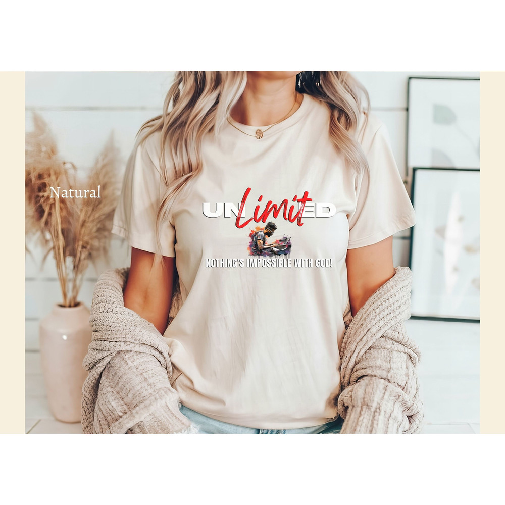 Nothing is Impossible with God, Unlimited faith, unbeatable style. Get inspired with our Dynamic Christian T-shirt!.jpg