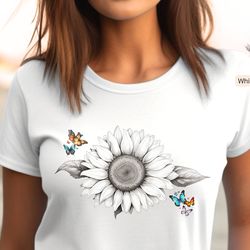 sunflower butterfly t-shirt, floral shirt, gardening, womans shirt, gift for her, summer floral shirt, nature shirt