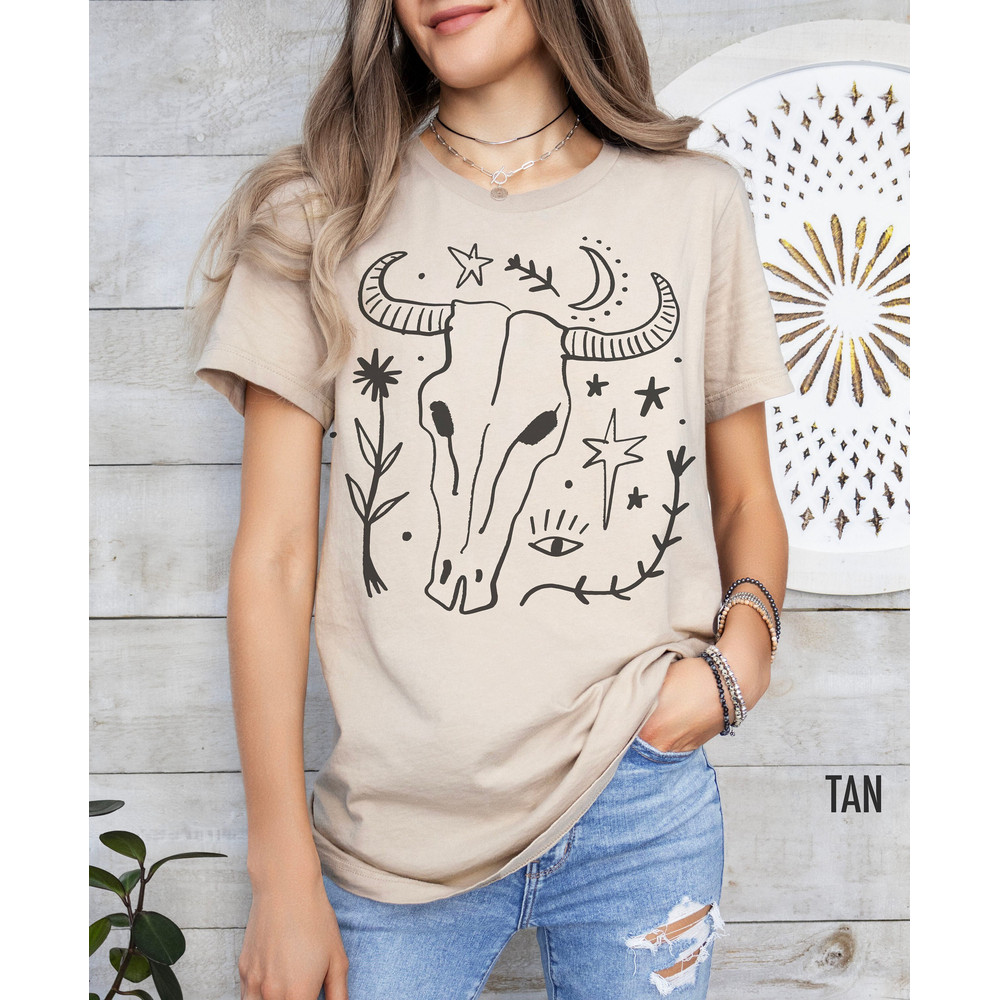 Bull Skull Shirt, Western Tshirt, Boho Western Shirts, Cowgirl Shirt, Western Shirt, Western, Cowgirl, Country Shirt, Cowgirl Gift, Boho Tee.jpg