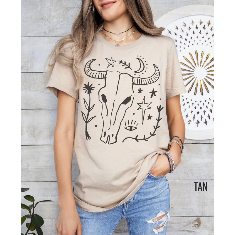 Bull Skull Shirt, Western Tshirt, Boho Western Shirts, Cowgirl Shirt, Western Shirt, Western, Cowgirl, Country Shirt, Cowgirl Gift, Boho Tee.jpg