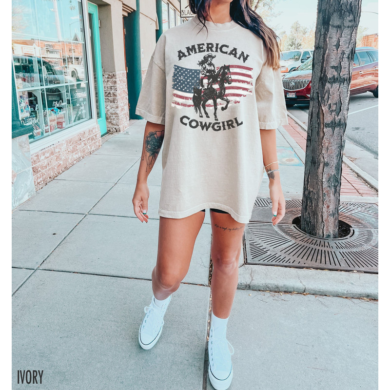 American Shirt, Comfort Colors, Cowgirl Tshirt, American Cowgirl, American Flag T-Shirt, Western Shirt, July 4th Shirt, July Fourth Tshirt.jpg