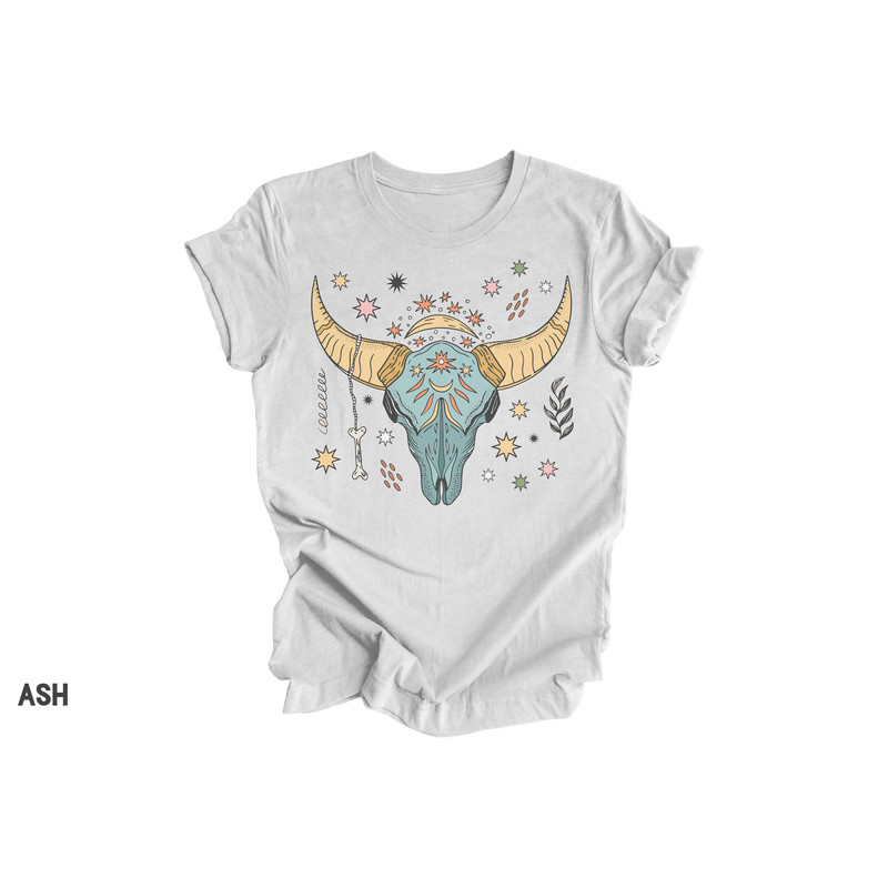 Bull Skull Graphic Tee, Western Tshirt, Cowgirl Shirt, Country Western T Shirt, Cow Skill, Boho Western Style, Trendy Cowgirl Shirts, Unique.jpg